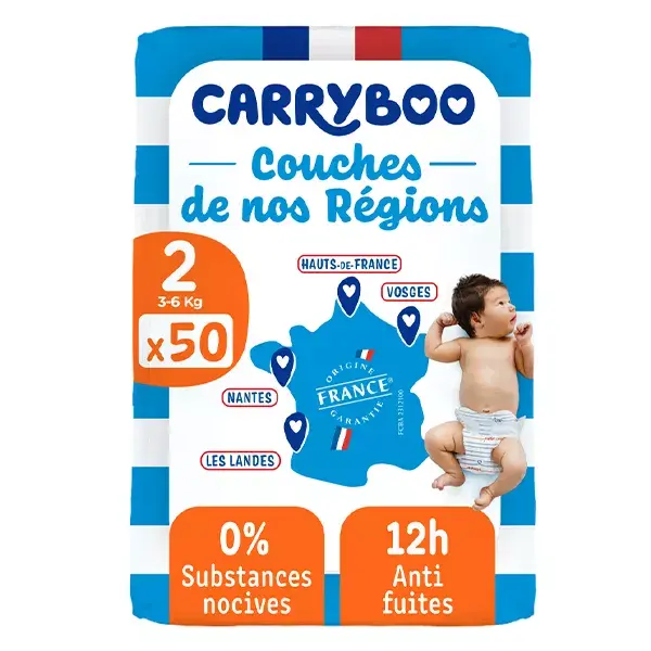CARRYBOO Couches Écologiques Taille 2 (3 6 kg) 50 Unités
